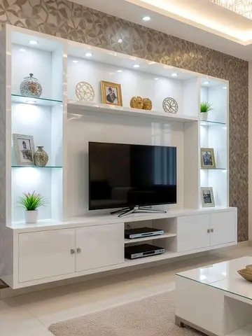 Modern High-Gloss Entertainment Center with LED Lighting