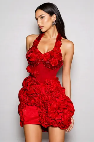 Stunning Red Floral Dress for Special Occasions