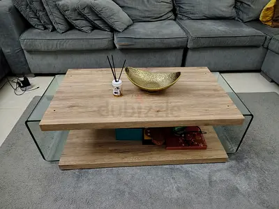 Stylish Glass-Top Coffee Table with Wooden Base