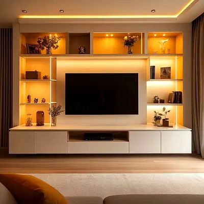 Modern Wall-Mounted TV Unit with Warm LED Lighting