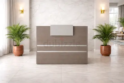 Modern Grey Reception Table with Lockable Drawer - Reception Desk For Office Use