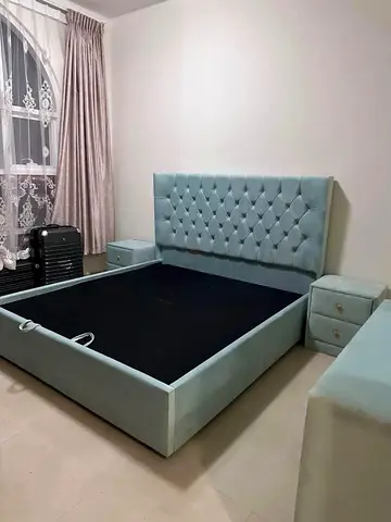 Stylish Velvet Bed with Nightstands