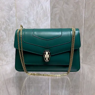 Bvlgari Serpenti Forever Medium Chains Shoulder Bag in Calf Leather With Frontal and Back Patch Pock