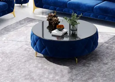 Elegant Round Coffee Table with Velvet Upholstery