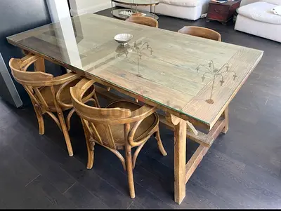 Marina Home Beautiful Wooden Dining Table with Glass Top