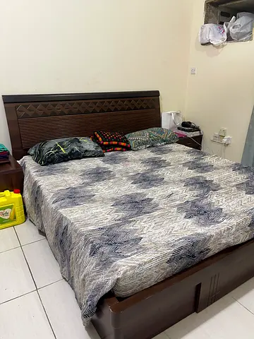 Stylish King-Size Bed Frame with Comfortable Mattress and two nightstands