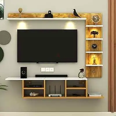 Scandi-Style Wall-Mounted TV Unit with Multi-Tiered Display Shelves