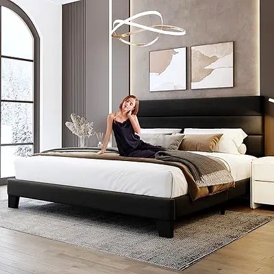 Modern Black Bed Frame with Stylish Headboard