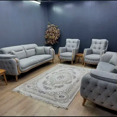 Classic Grey 7-Seater Sofa Set with Tufted Detailing