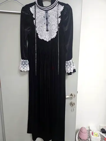 Velvet Elegant Black Dress with Lace Detailing