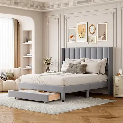 Modern Grey Queen Bed Frame with Storage