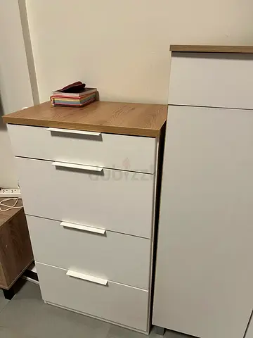 Modern White Chest of Drawers with Oak Top