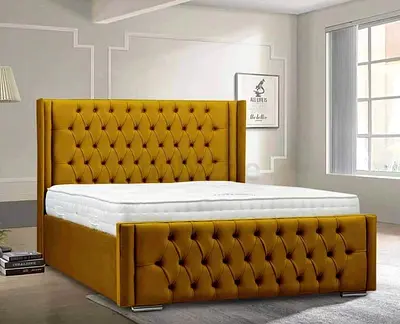 Stylish Yellow Upholstered Bed Frame