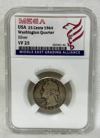 USA 25 cents silver coin 1964 70 AED