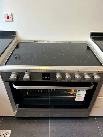 Hoover 5 Cooking zones Vitroceramic Cooker 90 x 60 cm, Electric Multifunction Oven  Grill, Steel Fi