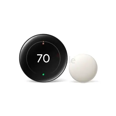 Google Nest Thermostat 4th Gen – 3 Fans Speed | Polished Black with Temperature Sensor