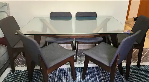 Glass and wood modern 6 seater dining table