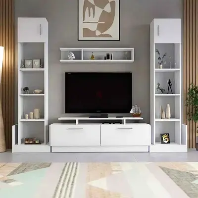 ​Nordic White 4-Piece Modular TV Wall Unit  Display Set