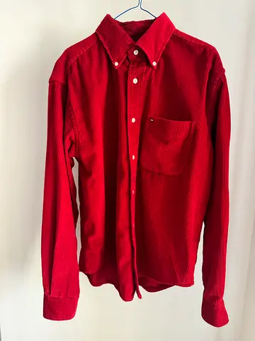 Vintage Men Red Corduroy Tommy Hilfiger Button Up Shirt - Size M