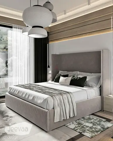 Elegant Modern Bed Frame with Plush Upholstery