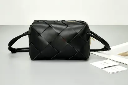 Bottega Veneta Small Cassette Camera Bag In Black Lambskin