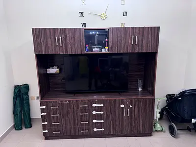 Tv cabinet with huge storage Length: 6 ft 8 in  • Width: 23 in  • Height: 6 ft 7 in