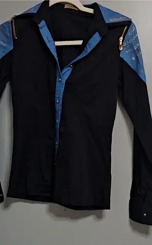 Stylish Black and Blue Long Sleeve Shirt