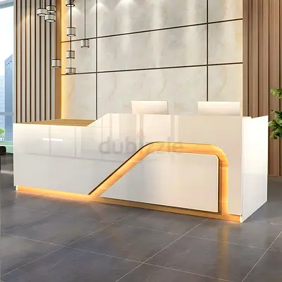 Modern Glossy Reception Desk with Warm Glow