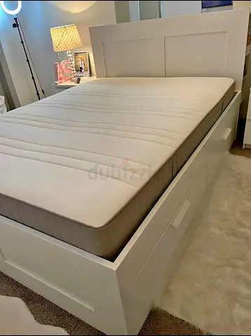 IKEA brimnessqueen size 160×200cm bed frame with headboard+ 4 big storage drawers with IKEA mattress