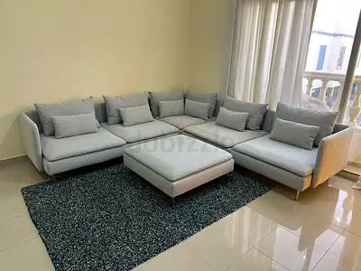 Ikea söderhamn corner sofa with footstool light grey