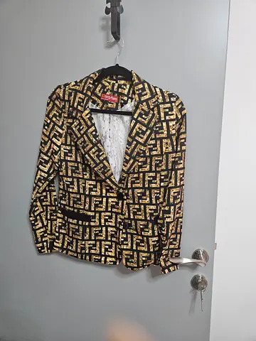 Stylish Black and Gold Printed Blazer