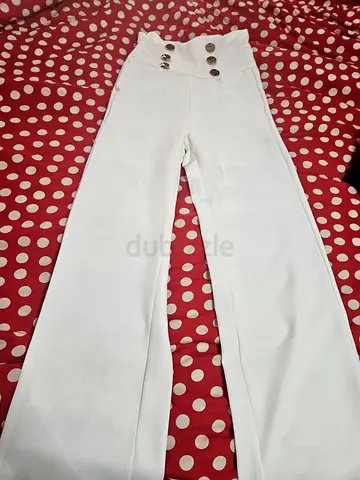 Stylish White Trousers with Button Details