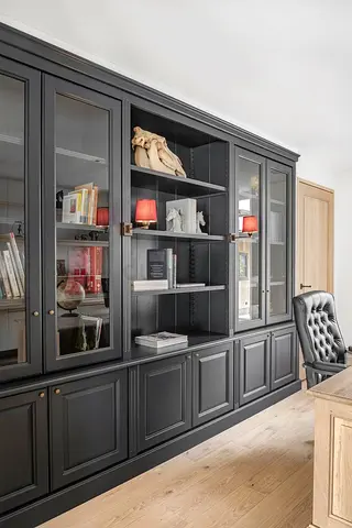 Elegant Black Bookcase with Glass Doors