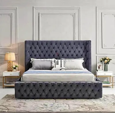Elegant Modern Upholstered Bed in Gray