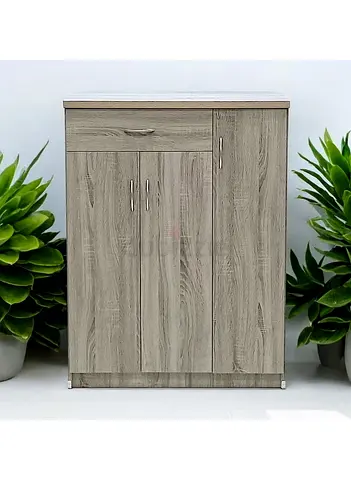 Wooden 3 Door Shoe Cabinet with Drawer – Modern Shoe Storage Solution For Homes