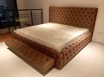 Elegant King-Sized Velvet Bed with Stylish Headboard