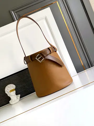Prada Buckle Bucket Bag with Belt in Caramel Calfskin