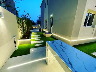 Stunning Backyard Landscape with Modern Lighting