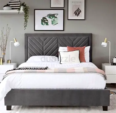 Stylish Gray Upholstered Bed Frame