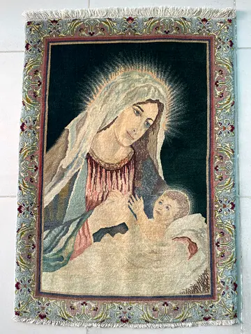 Beautiful Hand Woven Rug Tapestry of the Virgin Mary and Child