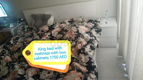 Beautiful King Bed with Mattress and Two Cabinets