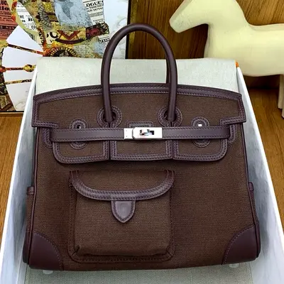 Hermes Birkin Cargo 25 Bag in Rouge Sellier Toile and Swift Leather