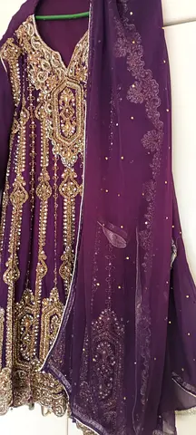 Elegant Purple Embroidered Dress with Scarf