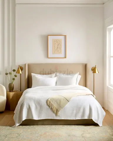 Elegant Beige Bed with Cozy Accents