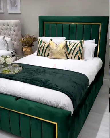 Luxurious Green Velvet Bed with Elegant Design