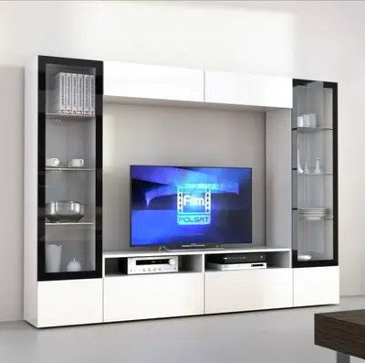 Linear Two-Tone Wall Unit - White  Black Gloss