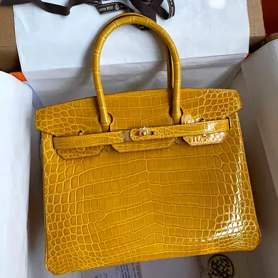 Hermes Birkin 30 In Jaune Ambre Crocodile Niloticus Shiny Skin