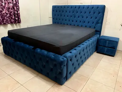Stylish Blue Velvet Bed