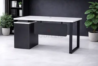 White Office Table with Lockable Drawer – Office Workstation with Cable Management For Office Use