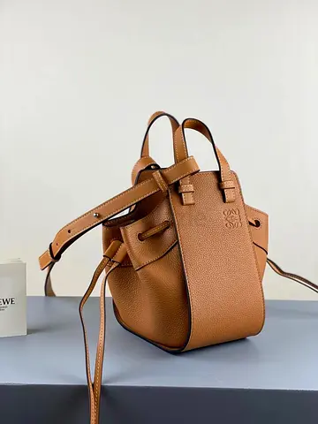 Loewe Mini Hammock Drawstring Bag In Brown Grained Leather